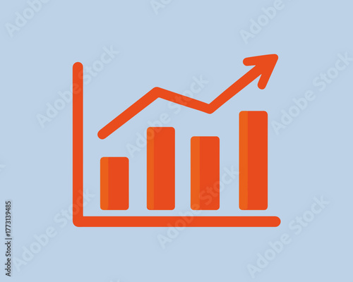 Grafico di crescita aziendale con freccia ascendente su sfondo azzurro