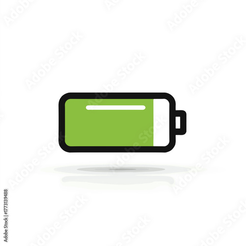 Simbolo di batteria completamente carica con indicatore verde brillante su sfondo bianco pulito.