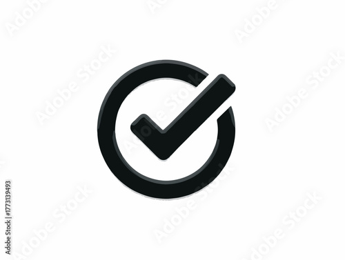 Segno di spunta nero stilizzato all'interno di un cerchio, simbolo di approvazione e successo.