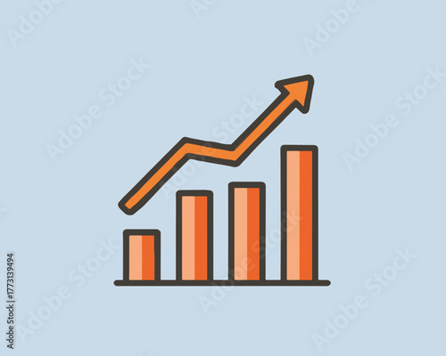 Grafico di crescita stilizzato con freccia ascendente su sfondo azzurro