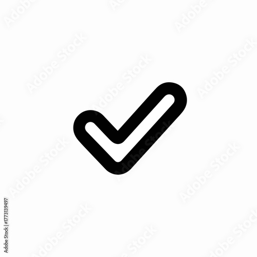 Segno di spunta stilizzato nero su sfondo bianco, simbolo di successo e approvazione