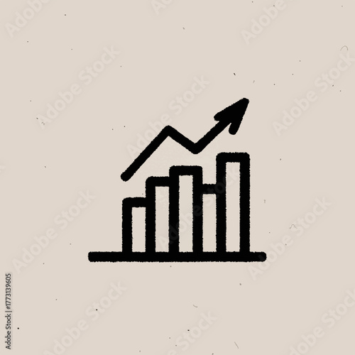 Grafico stilizzato con freccia in crescita simboleggia successo e progressione aziendale.
