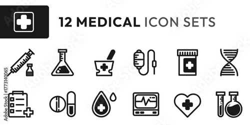 Medical, Icon, Syringe, Labs, Herbal, Infuse, Medicine, DNA, Report, Pills, Bloods, ECG Monitor, Health, Tubes, Sets