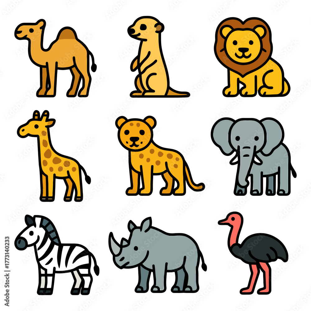 Obraz premium Cute cartoon african safari animals collection.