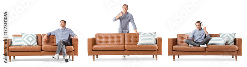 Set of young man with leath...