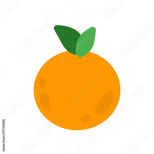 Flat Vector Illustration of a Whole Orange Fruit with Leaves for Healthy Food and Vitamin C Concepts
