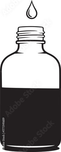 Black Silhouette Icon of a Dropper Bottle with a Droplet of Liquid vector illustration