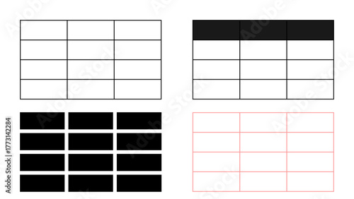 Comparison of table structures and color variations for data visualization and organization needs exactly