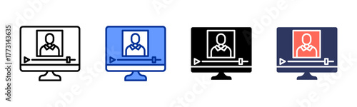 Video Lecture icon sheet multiple style collection