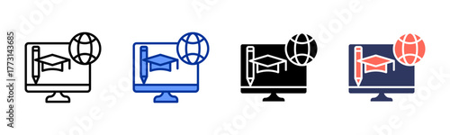 Distance Education icon sheet multiple style collection