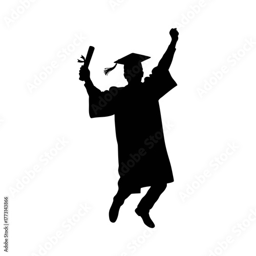 silhouette of a graduate with diploma