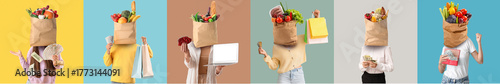 Set of people with grocery ...