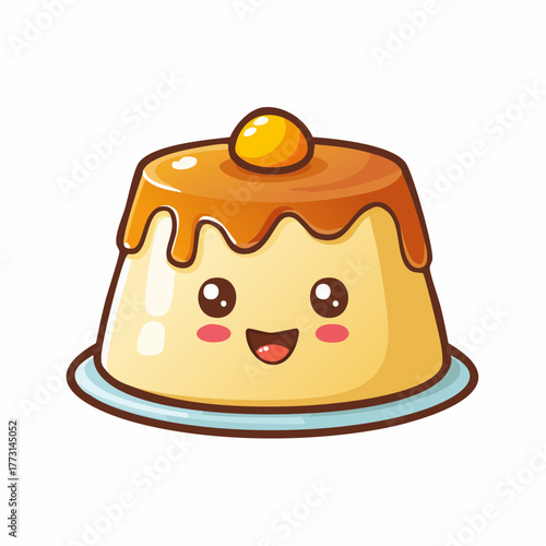 Delightful custard flan dessert with caramel topping, perfect for food blogs, children's books, or sweet treats promotions, vector origins offer scalability