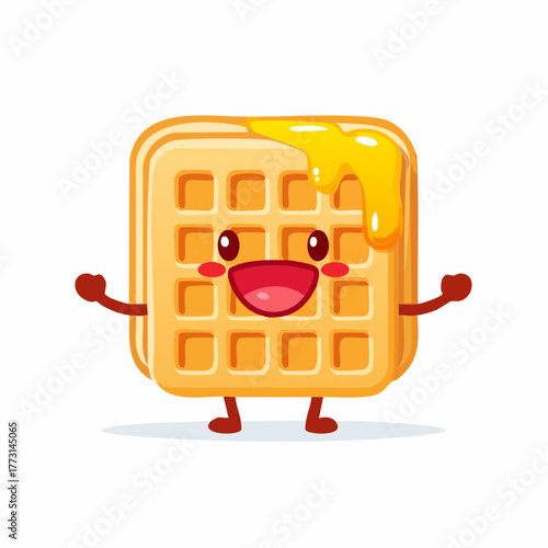 Delightful waffle character with sweet honey, a cheerful and fun design for breakfast menus and happy food concepts - originally created as a scalable graphic