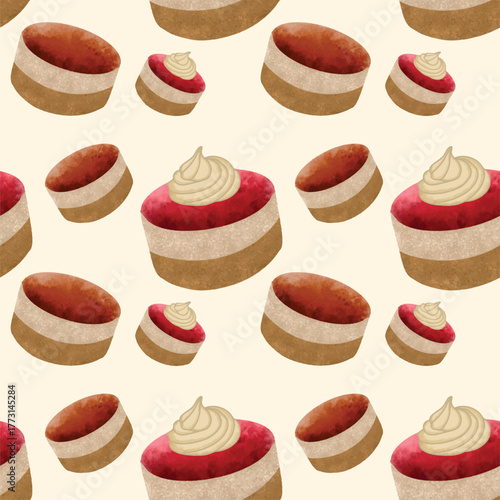 Pastry, sweet bakery seamless pattern with baked goods. Confectionery baking design. foods seamless pattern background vector illustration, A hand-drawn pattern of sweets