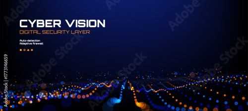 Cyber vision digital security layer. Auto-detection adaptive firewall concept. Technology and science vector background for data analysis and digital protection.
