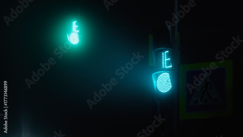 Traffic light on a foggy night