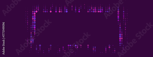 Abstract digital frame with glowing pink and purple diamond shapes on a transparent background, modern geometric pattern for technology and design.