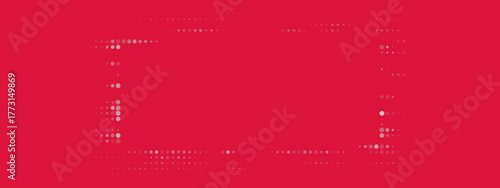 Vibrant red background with a subtle, light-colored rectangular frame made of digital halftone dots, creating a modern abstract graphic design element or tech-inspired texture.