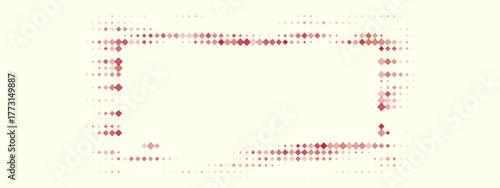 Abstract geometric frame with scattered red and pink diamond shapes forming a modern digital border on a light cream background, perfect for contemporary design elements.