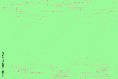Abstract light green background with scattered pastel pink and red dots and circles creating a subtle digital pattern