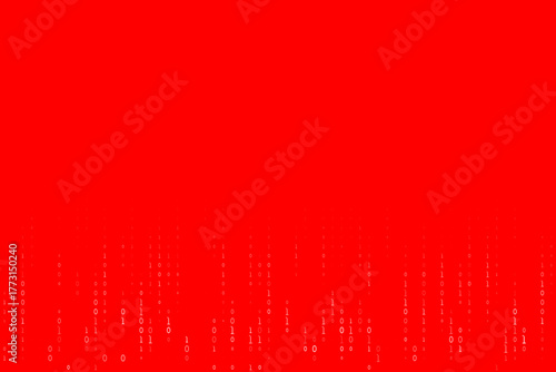 Red Digital Background with Falling Binary Code Stream for Technology and Data Concepts