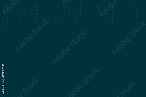 Digital rain of golden binary code falling on a dark teal background, symbolizing data stream, technology, and cybersecurity concepts.