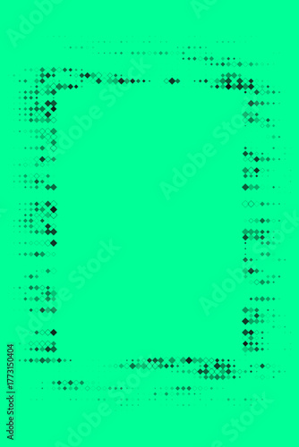 Vibrant Green Abstract Digital Frame with Geometric Diamond Shapes and Pixelated Border on a Bright Background