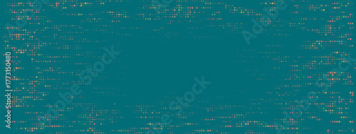 Abstract digital background with glowing dots forming a frame on a teal surface, representing technology and data.