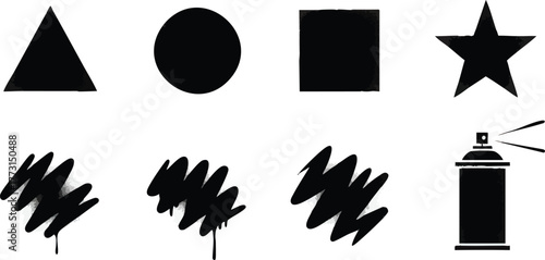 Black Graffiti Shapes and Spray Can Icon Set.