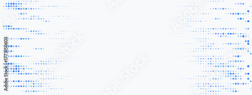 Abstract blue dots pattern on white background with dynamic digital flow, modern technology concept, data visualization