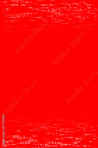 Vibrant red background with abstract white and light red halftone dot patterns, creating a modern digital design with dynamic borders.