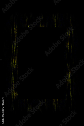 Abstract Digital Green Binary Code Data Stream Forming a Rectangular Frame on a Dark Black Background, Representing Technology and Cyber Security Concepts