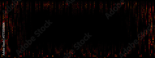 Abstract digital frame with glowing red and orange dots on a transparent background, creating a futuristic technology border effect.