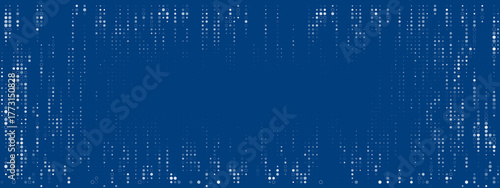 Abstract digital technology background with flowing data dots and circles on a dark blue backdrop, perfect for futuristic concepts and presentations.