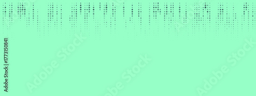 Abstract digital rain pattern on a fresh mint green background, featuring small dark green dots creating a modern technological texture.