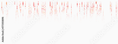 Abstract digital rain pattern with red and orange dots on a clean white background, creating a modern technology-inspired design element.