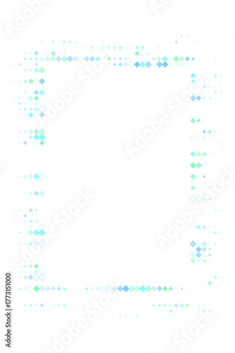 Vibrant Abstract Digital Frame Border with Glowing Blue and Green Geometric Diamond Shapes on a Dark Background