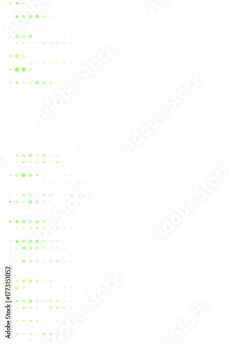 Abstract digital pattern with glowing green and blue dots on a transparent background, creating a modern tech or data visualization effect for futuristic designs