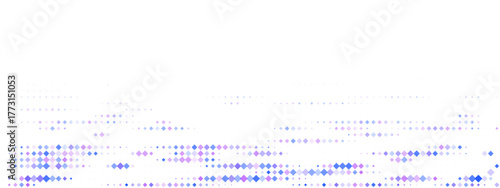 Abstract digital background with glowing blue and purple diamond-shaped particles creating a dynamic, futuristic data flow pattern on a dark backdrop