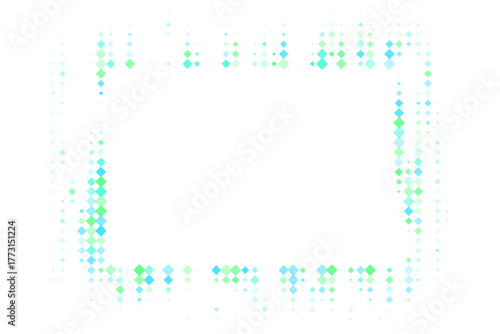 Dynamic Abstract Digital Frame with Glowing Blue and Green Diamond Shapes, Modern Geometric Border Design on a Dark Background, Futuristic Tech Pattern.