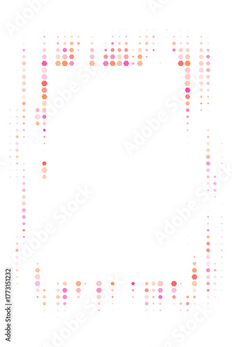 Abstract Digital Frame with Glowing Hexagonal and Circular Dots, Vibrant Pink and Orange Light Effect on a Dark Background