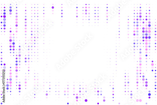 Abstract digital rain background with falling purple and blue dots on a dark screen, representing data flow and technology.