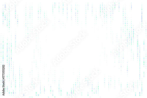 Abstract digital rain of green and blue binary code falling on a transparent background, symbolizing data, technology, and the cyber world.