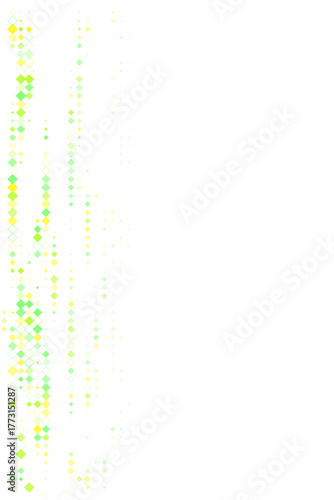 Abstract digital background with falling green and yellow diamond shapes creating a dynamic and modern visual effect