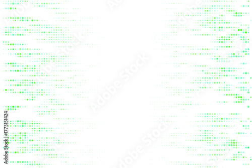 Abstract digital background with glowing green dots creating a futuristic data flow pattern and technological matrix effect.
