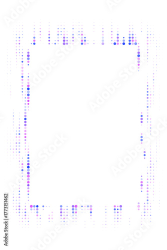 Modern pixelated border of vibrant blue and violet circles creating a futuristic digital design on dark backdrop.