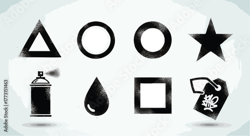 Geometric Shapes and Spray Can A Graffiti Art Icon Set.