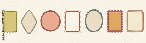 A set of autumn vintage frames and borders in various shapes and muted earthy colors. Hand-drawn decorative elements.