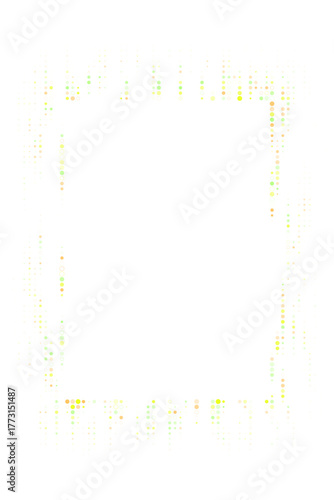 Abstract digital frame with glowing colorful dots on a transparent background, creating a modern technology-inspired border design